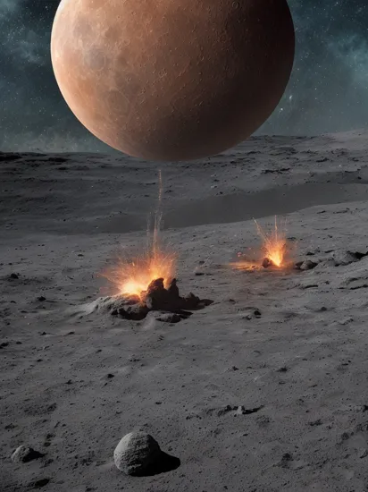 Explosion Artstyle on the moon, astrophotography, surreal, disturbing, photorealistic, high resolution, beautiful, highest quality, masterpiece, highly detailed,   