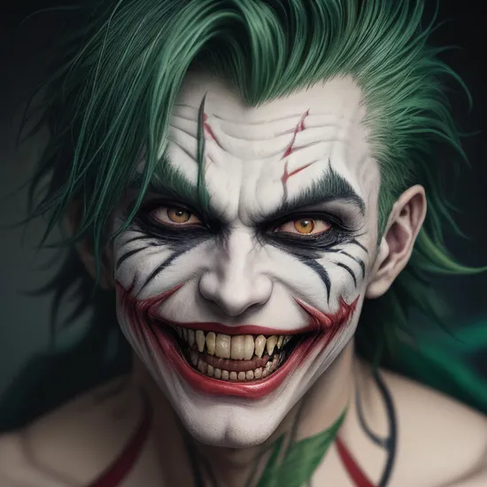 anime artwork of  
The Joker a vampire man with green hair and a joker costume and vampire fangs teeth and scar_mouth anime manga girl style, anime style, key visual, vibrant, studio anime,  highly detailed
