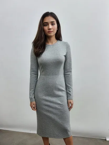 @Nathasha wear a midi length dress made from rib, long sleeves, crewneck.