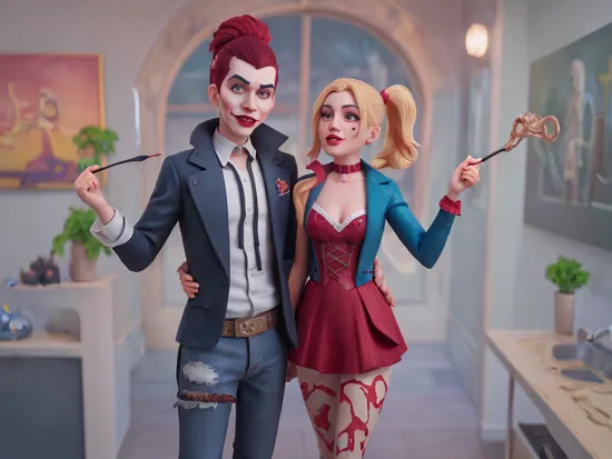  h4l0w3n5l0w5tyl3M3rg34ll a cinematic portrait of the joker and harley quinn, art by lois van baarle and loish! and rossdraws and sam yang and samdoesarts and artgerm and saruei and disney, digital art, highly detailed, intricate, sharp focus, trending on artstation hq, deviantart, unreal engine 5, 4 k uhd image