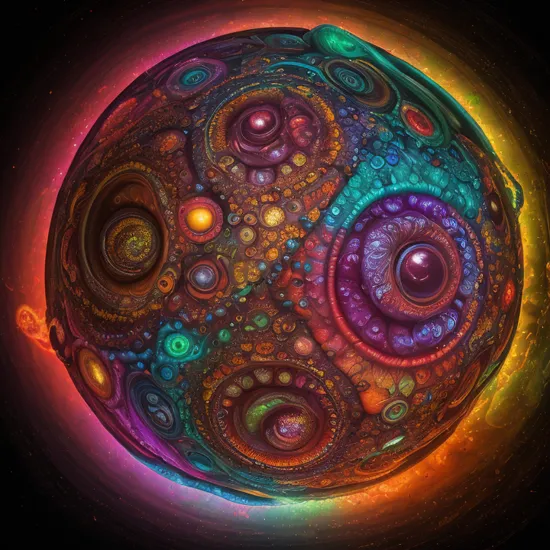 beholder, acidic remnants of an otherworldly hypnotic portal, color explosions, vivid chemoluminescence, swirling psy fractals, highly detailed intricate, concentric macro photography. looks like a ripped sphere, glowing pulsating core, radiating outer shell. studio setup, neon rim lighting, glass