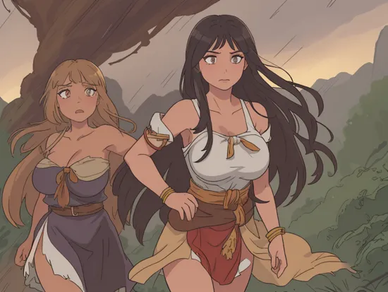 (1girl),hight res, 8k detailed, sharp picture ,realistic, ultra detailed,masterpiece,(pocahontas),(walking to the left),detailed eyes,side view, dark,sad,large shoot,crying, choking face,perfect body,long hair,(extremely large breast:1.3),tanned skin:1.3,   ,     ,  eyes looking at the viewer, bow,tribal dress,background split in middle,background jungle forest on left ,background american desert on right, hair in the wind, kill , horror ,day light, heavy rain, dark cloud, dramatic light,hurt,