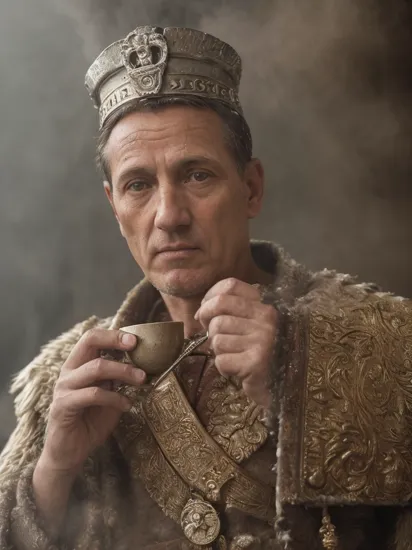 photo RAW,(Roman Emperor Julius Caesar drinking coffee at Starbucks,crown on head, high quality textures of materials, volumetric textures, coating textures, metal textures, dusty atmospheric haze,Realistic, realism, hd, 35mm photograph, 8k), masterpiece, award winning photography, natural light, perfect composition, high detail, hyper realistic