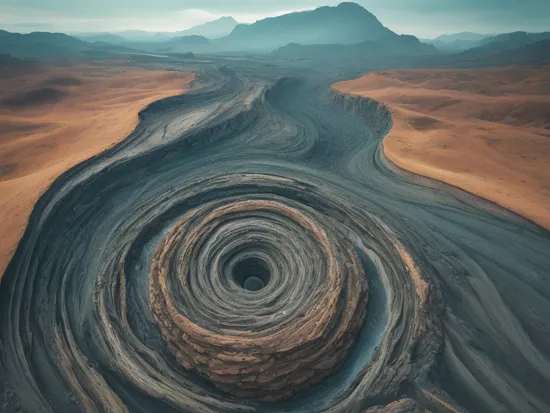 alien landscape photography, recursion in nature, contrasting beauty, impossible infinite looping connections, distorted reality