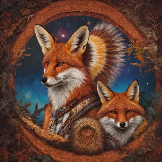 Native American Chief and Fox as a pet. , centered, symmetry, painted, intricate, volumetric lighting, beautiful, rich deep colors masterpiece, sharp focus, ultra detailed, astrophotography