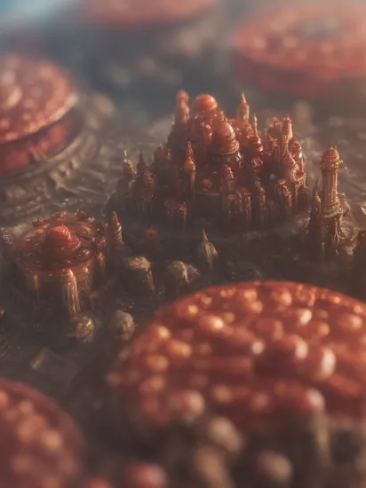Macro photography of a (fantasy city:1.5) in the form of blood cells, High detail RAW color Photo, 8k, natural light  