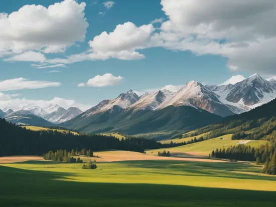 landscape photography by Melissa Stemmer, mountains, blue sky, clouds, meadow 
