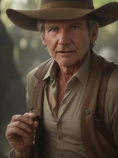 Cinematic Movie Still,  Close up of  Harrison Ford as Indiana Jones,  with a shocked expression as he found a Rubick's Cube inside a cave,  Cyberpunk VR Headset,  raw photo,  Nikon,  Shallow depth of field,  vignette,  highly detailed,  high budget,  bokeh,  Cinemascope,  moody,  epic,  gorgeous,  film grain,  grainy