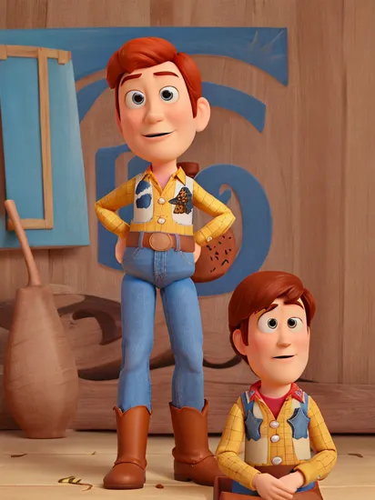a portrait of toy story woody, with a mullet, in the style of pixar