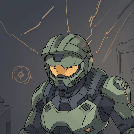 masterpiece, master chief, dark_background, very detailed, icon, centered, realistic, cinematic lighting