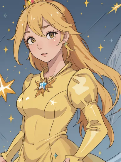 professional detailed photo, (samus aran:1.2) dressed in (latex strapless (Rosalina yellow dress:1.2), (long straight blonde hair), (jewelry, yellow dress, princess crown, jewel brooch, long wide sleeves), (perfect face, beautiful face, symmetric face), (shiny glossy translucent clothing, gleaming oily latex fabric :1.1), (sparkles, sparkling hair, sparkling clothes, sparkles around face:1.3),
8k, RAW photo, photo-realistic, masterpiece, best quality, absurdres, incredibly absurdres, huge filesize, extremely detailed, High quality texture, physically-based rendering, Ray tracing,