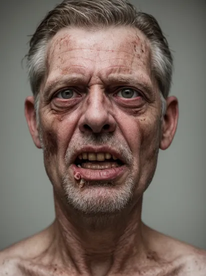 fine art portrait photography of a middle aged male  Zombie , in the style of a family film,  detailed factory, film directed by david lynch, masterpiece, best quality, photorealistic, soft lighting, subsurface scattering, surreal, gritty, atmospheric, cinematic,, 8K, UHD,  ,