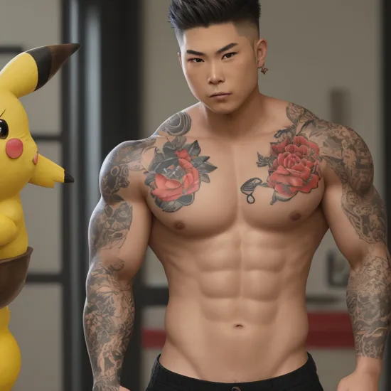 muscular pikachu, yakuza tattoos