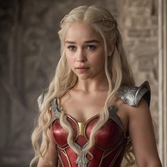 Daenerys Targaryen in Iron Man costume, intricate, elegant, highly detailed, detail face,