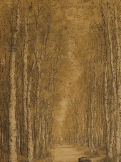 Moths in the shadow of birch trees with a portrait by Leonardo da Vinci, (deep shadows:0.5).