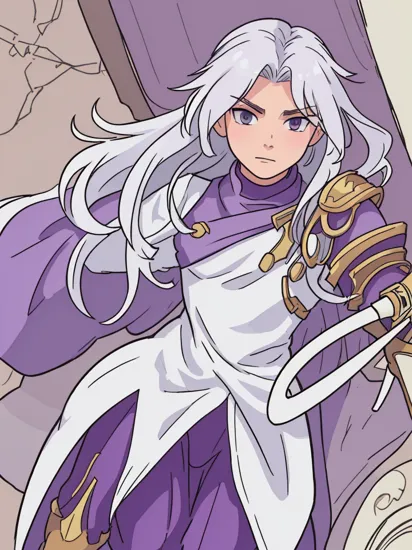 ((best quality)), ((masterpiece)), (detailed),(high-resolution:1.2),  
1man, Thanos, long white hair,  purple tunic,