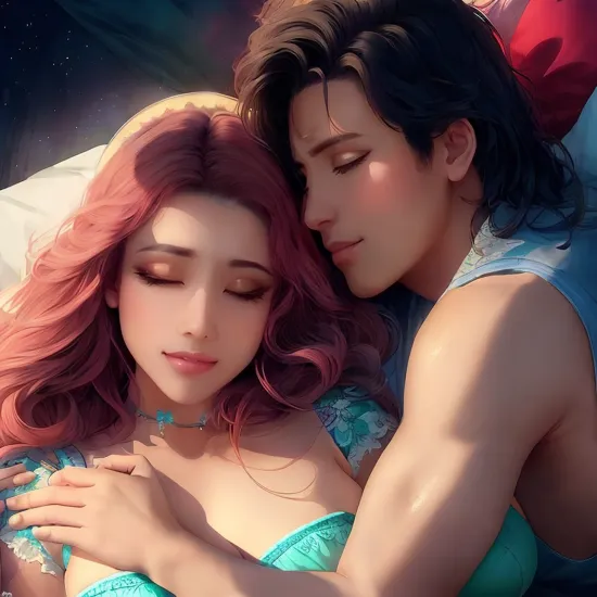 @Aerrose Joined in Dreams. The final scene shows the couple peacefully asleep, intertwined in a loving embrace, their bodies close and arms wrapped around each other, symbolizing the enduring nature of their love and shared destiny.