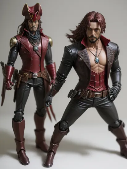 Iron-Matrix Pirate: Combining Iron Man, Neo from The Matrix, and Captain Jack Sparrow, this figure possesses high-tech armor:0.3, challenges the digital world:0.3, and sails the high seas:0.3. , awe_toys