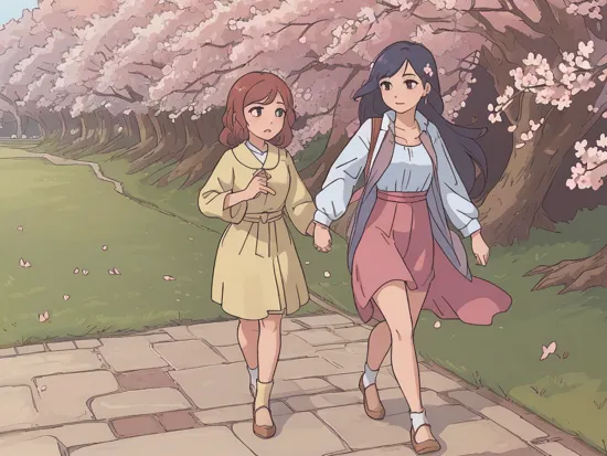 (masterpiece, top quality, best quality, official art, beautiful and aesthetic:1.2), jasmine walking in cherry blossom garden    
