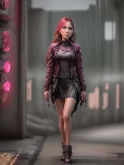 Katniss Everdeen, forbidden District 14, whispers of Mockingjays, closeup, centered, looking at viewer, middle shot,
cyberpunk theme, futuristic, sci-fi, cybernetic, magenta, neon lights, cyberpunk style, 
highres, precise, detailed,  [cartoon, vector art, anime :realistic, real life, hyper realistic:0.30],
