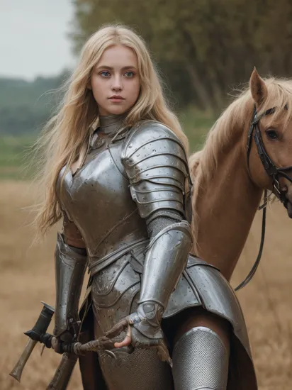 joan of arc, beautiful knight wearing armor, (blonde hair), curvy, strong, blue eyes, [Flirty character portrait], (((full body))), (((1girl full body))), ((wide shot)),(1girl looking away),( wide big eyes:1.1), (extremely detailed CG unity 8k wallpaper), (standing on a french battlefield), french countryside, masterpiece, ((highres)), shallow depth of field, Sharp focus, hdr, 8k, Cannon EOS 5D Mark III, 85mm, Cinematic , asymmetry, Amazing photography ,dynamic compositon, full body photo, De-Noise, f 5.6 , 85mm, CineStill 800T, film photo, flowing, elegant pose, realistic portrait, round eyes, skin texture, soft natural lighting, intimate composition, Cinestill 800T, modelshoot style, (8k wallpaper), perfect, masterpiece, highres, absurdres,broad light, Sharp focus, natural lighting, masterpiece, 4K, high quality, ((slim)), (smirk), (big eyes) <hypernet:incaseA3_v18000Steps:0.3>  <hypernet:Midjourney:0.2> 