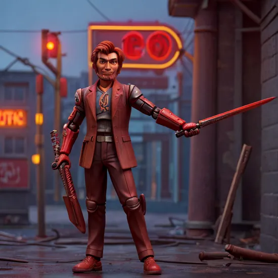 cinematic film still cyberpunk red neon,cyborg Abraham Lincoln holding a katana,neon,robot limbs,wide_shot,cinematic_angle,building_ruins red neon, . shallow depth of field, vignette, highly detailed, high budget, bokeh, cinemascope, moody, epic, gorgeous, film grain, grainy