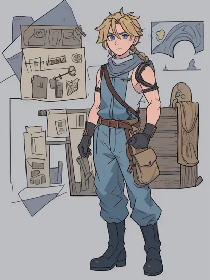 male face, male, (looking at viewer:1.0), ((masterpiece:1.4, best quality)), (full-body shot:1.6). forest,
detailed eyes, detailed face, (standing:1.2), (blue eyes:1.2), (highlight in eyes:1.2), 
  cloud strife, shoulder armor, sleeveless turtleneck, suspenders, belt, baggy pants, gloves, bracer, boots,  twin braids, male focus, 
   hand-drawn art, monochrome, Unpainted