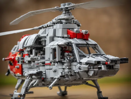 airwolfhelicopter a helicopter made of lego bricks, very sharp, intricate detail, professional photography, nice bokeh, macro photography, tilt shift lens   