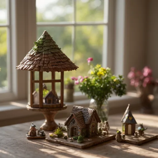 award winning macro photography, [grapes:fairy houses:0.15] on a table in the kitchen, sunlight though window, lighting creates a magical atmosphere, chroma, 8k resolution, trending on artstation, style of midjourney,  