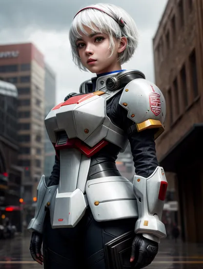 girl wearing gundam armor, her short white hair is blowing in the wind, its a dark rainy night, shes stands there all alone, trending on artstation, extreme details, cinematic, masterpiece, photography, stunning environment, shiny, smooth, surreal, divine, celestial, manga, anime, lens flare, atmosphere, glow, detailed, intricate, full of colour, cinematic lighting, trending on artstation, 4 k, hyperrealistic, focused, extreme details, unreal engine 5, cinematic, masterpiece, lumen reflections, photography, stunning environment, Hyperrealism