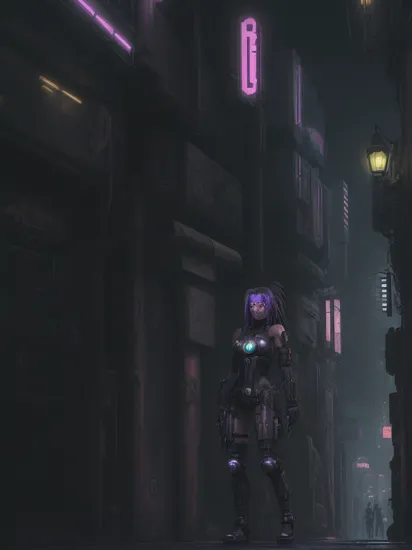 (Realisitc:1.5) (Cyberpunk dark city street background:1.3) (EdobNarutoShippuden:1.3) cyborg woman terminator 