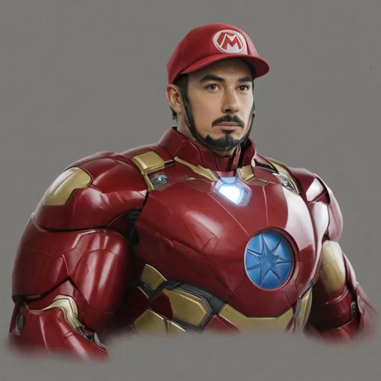 super mario as iron man, with the cap