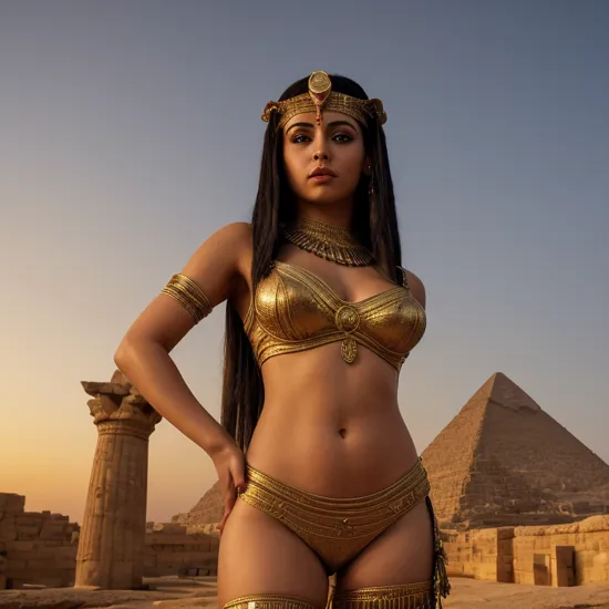 Cleopatra, sexy pose, HDR, high quality, cinematic lighting, egypthian piramid, detailed background