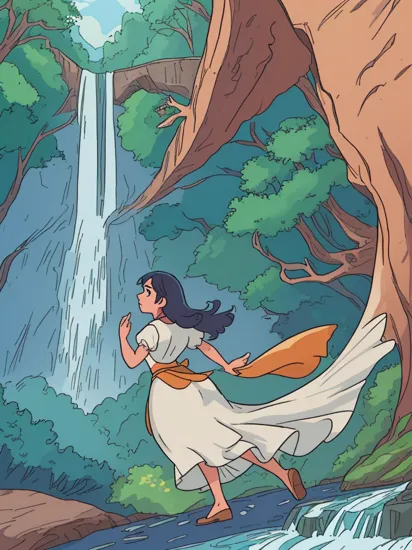 (modisn disney), Pocahontas full body, (beautiful forest waterfall background), (Disney princess movie), (4k, 8k UHD, HD, high definition, HDR, high dynamic range, ultra quality, crisp extreme detail, extremely detailed)