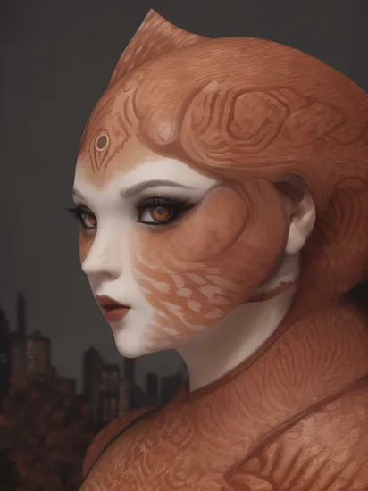 horror she as (c1bo:1.1),geometric patterns,(red:0.15) (fish roe half face:1.6),cyborg,Architectural Digest Fashion Feature, strong makeup urban skyline backdrop, (liquid illumination:1.2), (synthetic transparent:1.1), transculent brain, full body,(standing:1.05),Hellraiser,detailed eyes, highly intricate, ,