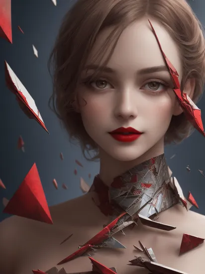 (dynamic pose:1.2),(dynamic camera),photo RAW,((young skinny smile a woman in a red dress with a red lipstick),(look to viewer),(full red lips),(dark blue Wallpaper with a metal shards vintage pattern in the background:1.3)),masterpiece, best quality, highly detailed, rule of third, soft lighting, beautiful detailed, insanely intricate details, perfect lighting, incredible detail, artstation trending, hypermaximalistic, high details, natural balance color,8k, ultra detailed, beautiful and aesthetic, extremely detailed, the most beautiful form of chaos, elegant, vivid colours, romanticism, atmospheric, , in the style of intimacy, dreamscape portraiture,  solarization, shiny kitsch pop art, solarization effect, reflections and mirroring, photobash, (composition centering, conceptual photography), (natural colors, correct white balance, color correction, dehaze,clarity)