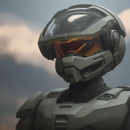 Portrait of Master Chief in Zeta Halo, (good composition), (in frame), centered, 8k, 4k, detailed, attractive, beautiful, impressive, photorealistic, realistic, cinematic composition, volumetric lighting, high-resolution, vivid, detailed, stunning, professional, lifelike, crisp, flawless, DSLR, 4k, 8k, 16k, 1024, 2048, 4096, detailed, sharp, best quality, high quality, highres, absurdres