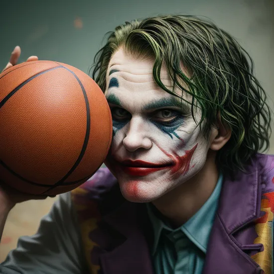collage style, the joker as a basketball player, holding ball, colorful,