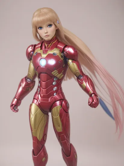  BarbieCore, iron man, super hero, avenger, (shiny plastic:0.8), (pink and white:0.9), (pastel:0.85)