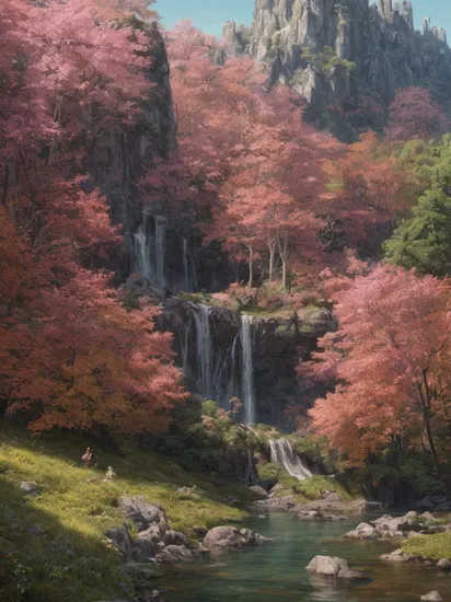 ChromaV5, nvinkpunk,(extremely detailed CG unity 8k wallpaper), An Landscape of a majestic forest surrounded by lush pink foliage, award winning photography, Chromatic Aberration, Detailed , HDR, Bloom,majestic oil painting by , Thomas Cole, Frederic Church, and Albert Bierstadt ,trending on artstation, trending on CGsociety, Intricate, High Detail, dramatic, art by midjourney and Greg Rutkowski