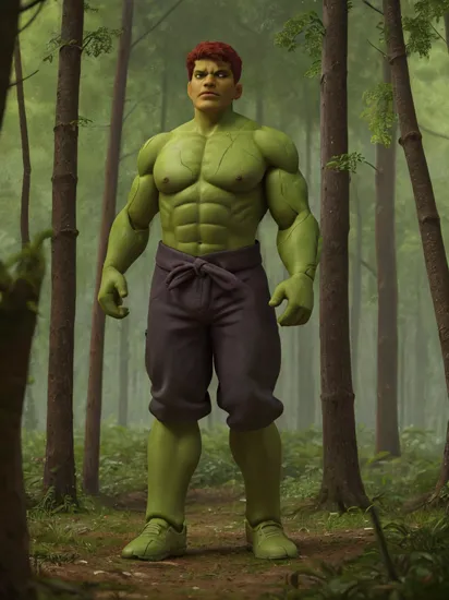 [hulk: cyborg: 0.5] standing in a forest, cinematic moody dark atmospheric chiaroscuro softlight by Malevich, detailed face, , 