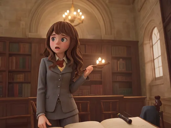 cinematic still frame of emmawats0n with (freckles:0.6), in a harry potter movie, in a Hogwarts library, dark moody ambiance, highly detailed, ultra realistic, moody lighting, (film grain:1.3), motion blur, (long wavy hair)