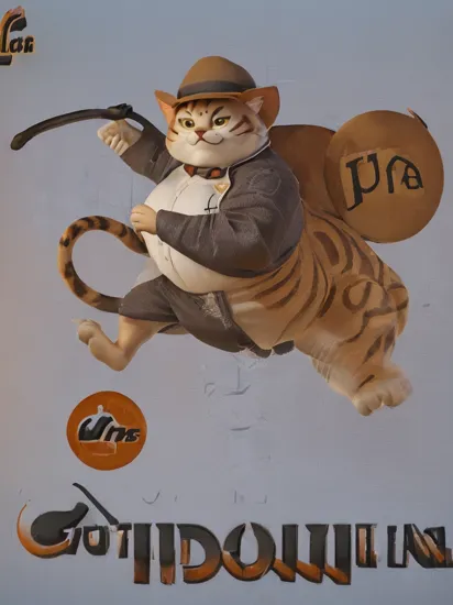 (("Indiana Cats" (text logo:1.8))) , (full body), (((fat cats))), (the screensaver for the movie "Indiana Jones", fat cats in hats and with a whip in their hand), predominant yellow and black and orange color, hyper-detailed, hyper-realism, sharp shot, cinematic, background action-packed,  ,