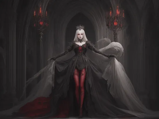 1girlsoloWhite hair, White hair, Gothic architecture, palaces, thrones, halls,
spiderqueen,spider monster,IM-Rysj,full body,conceptual design,queen like,crown of thorns,glowing red eyes,otherworldly beings,strong sense of light, intricate use of hatching,painted by MichaelCTY(Chang Ting Yu),in the style of Dark Soul!b::3,dark fantasy,
masterpiece,best quality,ultra detailed,photorealistic,realistic,photography,1girl,solo,crown,earrings,pearls and jewels,full body,long fingernails, night, moon
A shot with tension(sky glows red,Visual impact,giving the poster a dynamic and visually striking appearance:1.2),(long legs:1.3),
