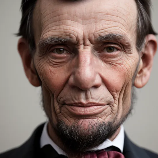 closeup of an 76 years old Abraham Lincoln, tired and exhausted by the world, 8k, uhd, realistic, detailed skin, insane detailed, award-winning-photo