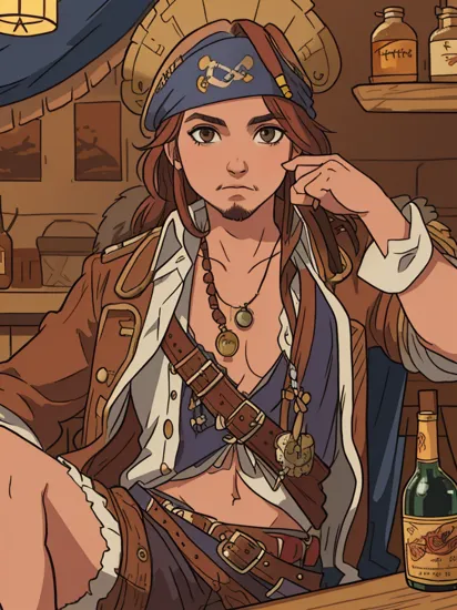 , captain Jack Sparrow sitting in a pirate bar drinking a bottle of rum, feline_hybrid, furry, University, 8k, uhd, insane details, (detailed fur:1.2), award-winning photo, misc, , realistic, bokeh