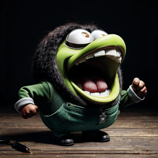 A grotesque minion shrieking and gnashing its teeth, digital art by greg rutkowski