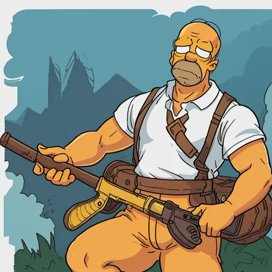 (homer simpson) as Rambo, hyper realistic, highly detailed