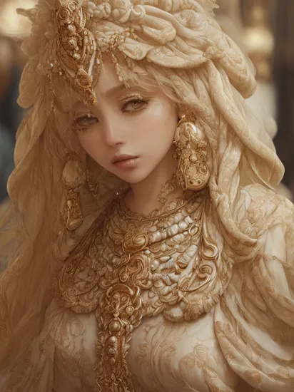 1girl,best quality,masterpiece,realistic,Highly detailed,extreme detail description,Professional,ultra-fine painting,huge_filesize,moody  lighting,ivory,lemon yellow,canal blue,cleopatra costume,ornate headdress,flowing gown,(((extremely luxurious jewelry adorns the entire body:1.4))),