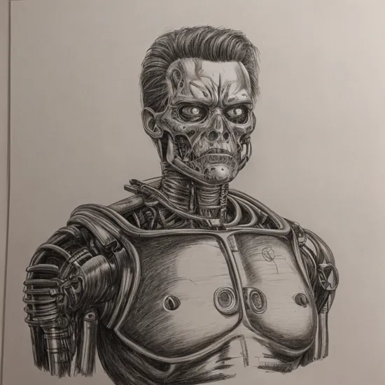 a drawing  of a The Terminator with parts labeled,